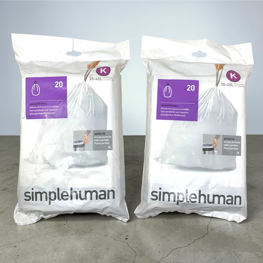 Lot 2 x SIMPLEHUMAN Code K Custom Fit Trash Bags Can Liners Refill Size 40 Total